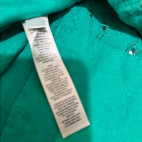 Chico's 100% Linen Embroidered Jacket. 1 (M) Zip Pockets Eyelet Lagenlook Boho - Picture 10 of 12